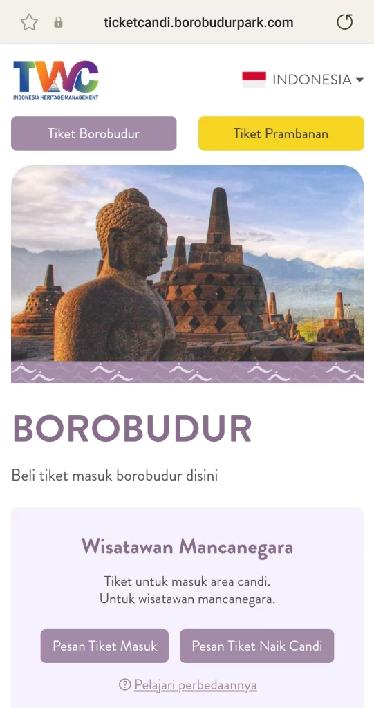 Cara beli tiket naik candi borobudur