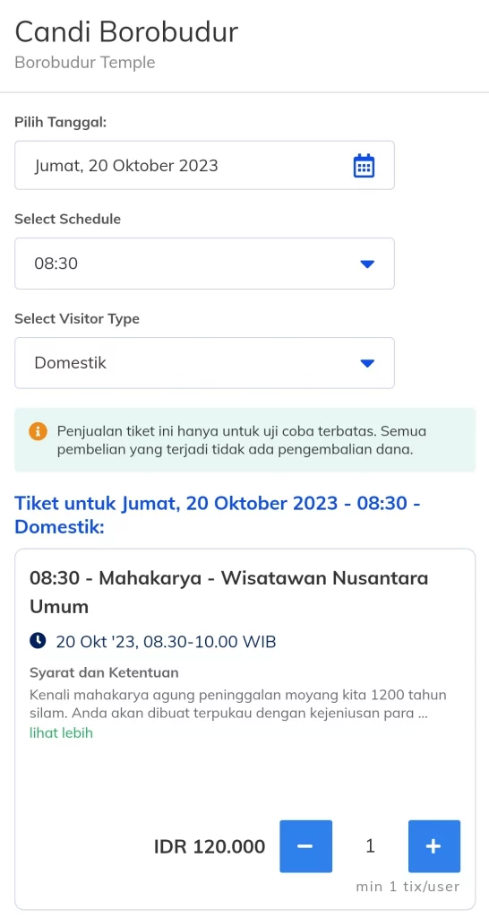 Pilih tiket saat beli tiket naik candi borobudur