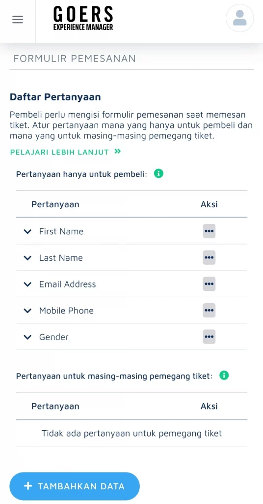 Isi daftar pertanyaan untuk pembeli