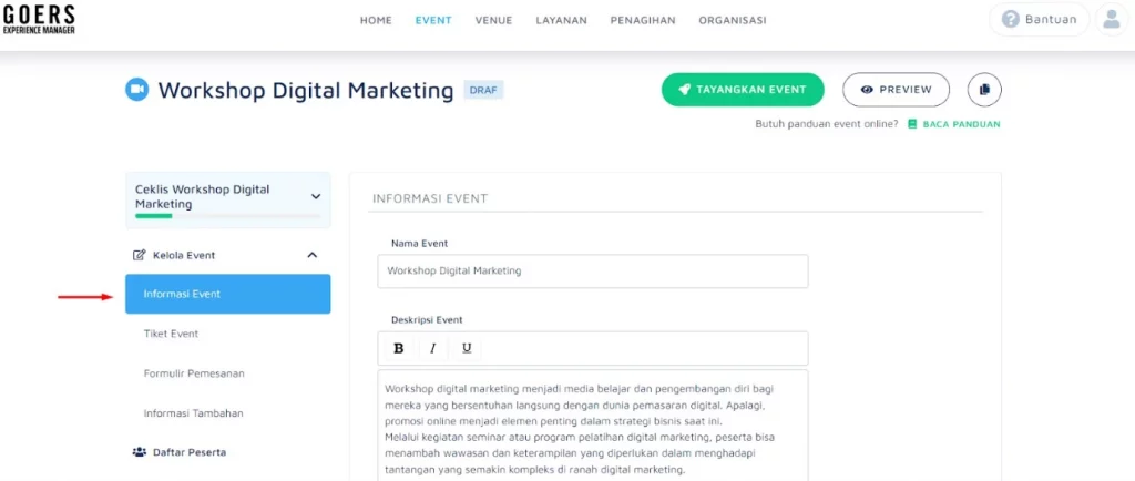 Buat event di GOERS