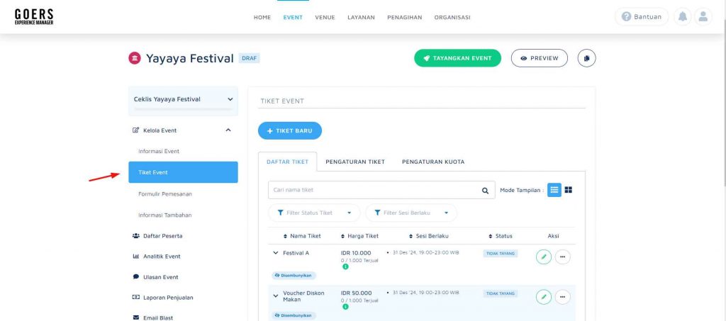Buka Halaman Daftar Tiket pada Event Tersebut