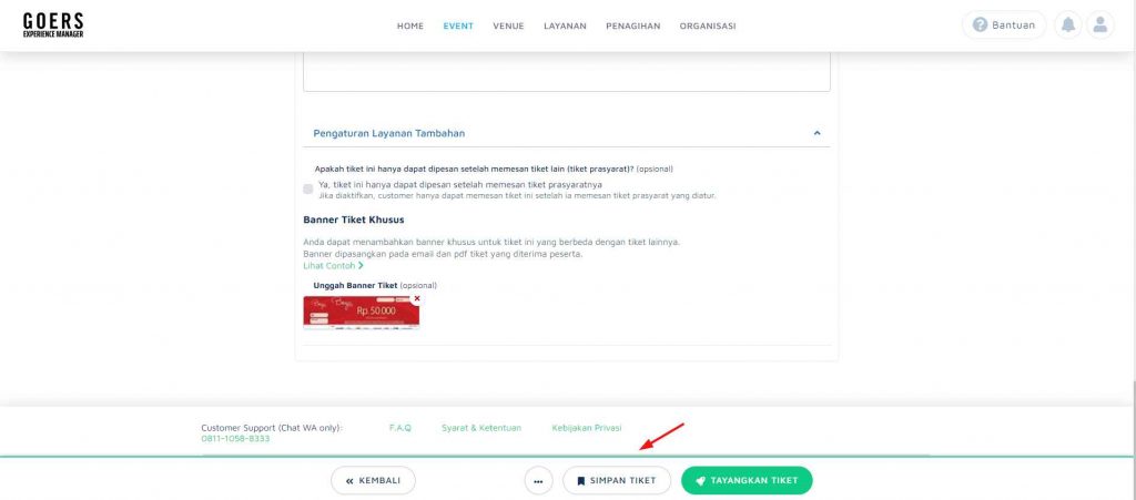 Simpan Tiket Setelah Selesai Mengatur Tiket Tersebut