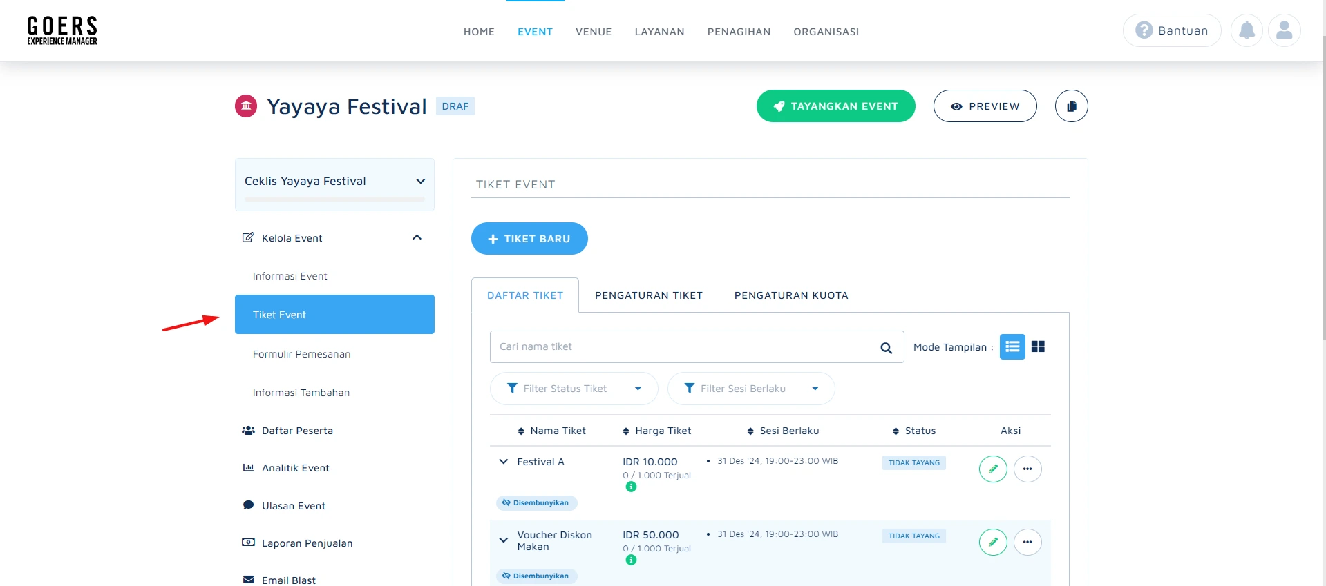 Buka Halaman pada Event Tersebut
