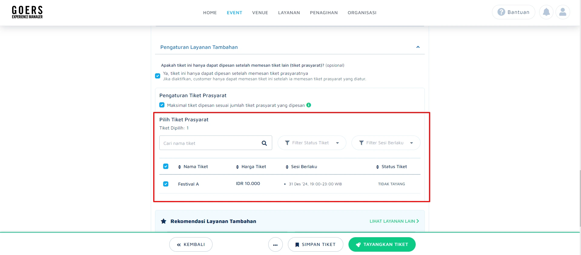 Pilih Tiket Prasyarat untuk Tiket Ini