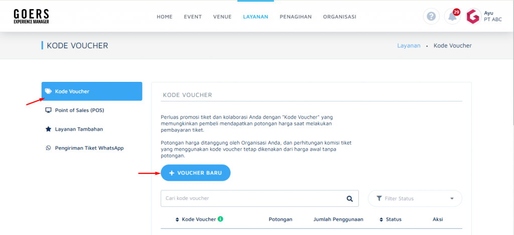 Masuk ke Menu Layanan