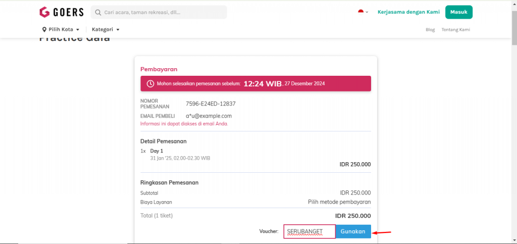 Penggunaan kode voucher