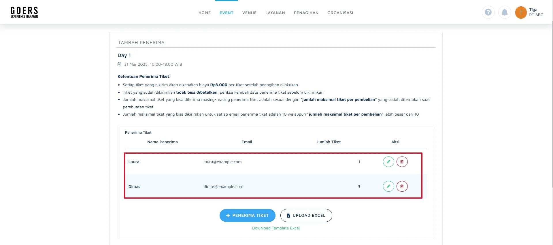 Cek verifikasi data penerima tiket