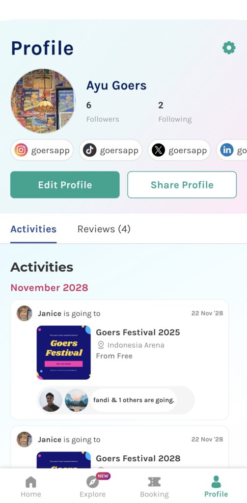 Fitur Following GOERS