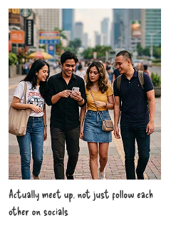 Actually meet up, not just follow each other on socials